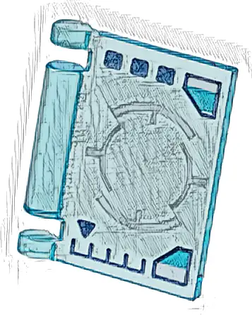 Minifigure, Utensil Book Cover with Spaceship Control Panel, Dark Blue Gauges, Squares and Triangle and White Targeting Circle on Head-Up Display (HUD) Pattern