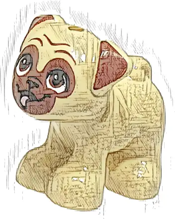 Dog, Friends, Pug, Standing with Reddish Brown Muzzle, Ears and Eyes and Bright Pink Tongue Sticking Out Pattern
