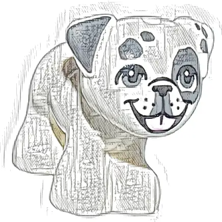 Dog, Friends Style, Pug, Standing with Black Nose, Dark Bluish Gray Ears, Eyes and Spots and Bright Pink Tongue Pattern (Juno)