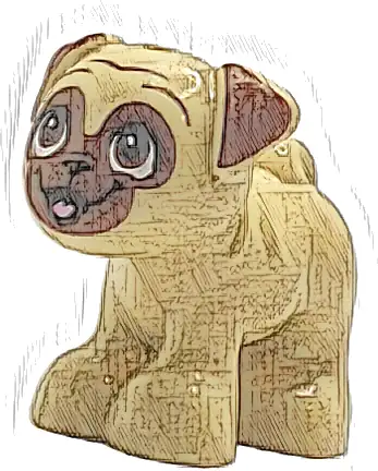 Dog, Friends Style, Pug, Standing with Reddish Brown Muzzle, Ears and Eyes Looking Up and Bright Pink Tongue Pattern (Dango)
