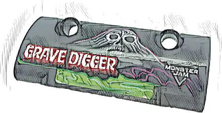 Technic, Panel Curved 7 x 3 with 2 Pin Holes through Panel Surface with White 'GRAVE DIGGER', Skull and Logo 'MONSTER JAM' Pattern Model Right Side (Sticker) - Set 42118