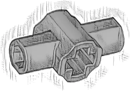 Technic, Axle Connector Hub with Two Bar Holders Perpendicular (Lightsaber Hilt)