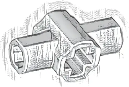 Technic, Axle Connector Hub with Two Bar Holders Perpendicular (Lightsaber Hilt)