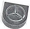 Część LEGO® 24246pb043 Płytka okrągła 1 x 1 półokrąg wydłużony ze srebrnym logo Mercedes-Benz, wzór