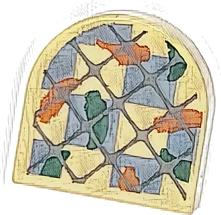 Tile, Round 1 x 1 Half Circle Extended with Oven Mitt with Dark Blush Gray Grid, Dark Green and Dark Orange Chili Peppers and Sand Blue Checkered Pattern