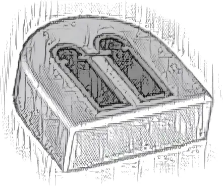 Tile, Round 1 x 1 Half Circle Extended with 2 Black and Light Bluish Gray Castle Windows Pattern