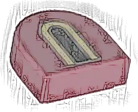 Tile, Round 1 x 1 Half Circle Extended with Black, Tan and Dark Bluish Gray Castle Window Pattern