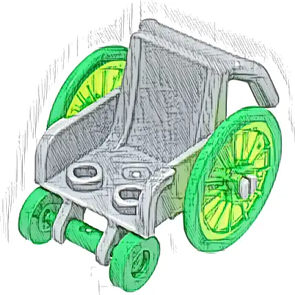 Minifigure, Utensil Wheelchair with Trans-Bright Green Wheelchair Wheels and Bright Green Trolley Wheels (24312 / 24314pb02 / 2496)