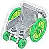 Minifigure, Utensil Wheelchair with Trans-Bright Green Wheelchair Wheels and Bright Green Trolley Wheels (24312 / 24314pb02 / 2496)