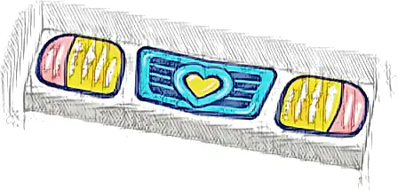 Tile 1 x 4 with Medium Azure Vehicle Grille with Heart, Coral and Yellow Headlights Pattern