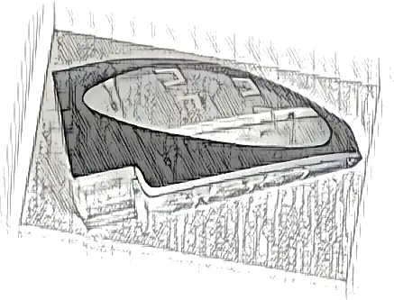 Technic, Panel Curved 5 x 3 x 2 Corner Quarter Ellipse, Left with Black and Silver Porsche GT4 e-Performance Headlight Pattern