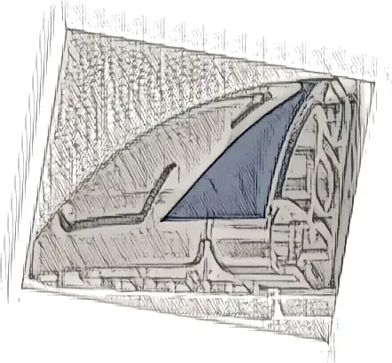 Technic, Panel Curved 5 x 3 x 2 Corner Quarter Ellipse, Right with Dark Blue Edge and Silver Lines Pattern