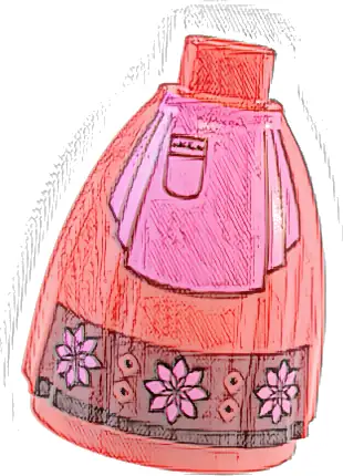 Mini Doll Skirt Long Full with Dark Red Hem with Flowers and Dark Pink Apron with Pocket Pattern