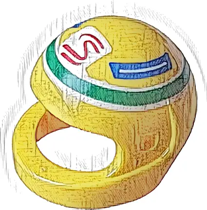 Minifigure, Headgear Helmet Motorcycle (Standard) with Red and White Senna Logo and Blue Panels in Green Circle Pattern