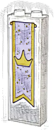 Brick 1 x 2 x 5 with Gold and Lavender Banner, Crown, and Stars Pattern (Sticker) - Set 43205