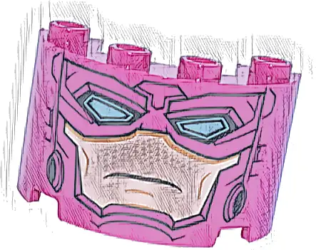 Część LEGO® 24593pb23 Półcylinder 2 x 4 x 2 z wycięciem 1 x 2 z hełmem, maską na oczy z metalicznie jasnoniebieskimi oczami i twarzą w kolorze jasnonugatowym, wzór (Galactus)