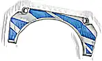 Część LEGO® 2509pb01R Technic, panel błotnik samochodowy łukowy #32 11 x 2 x 5 płaski wierzch z niebieskimi pasami wyścigowymi, model prawa strona