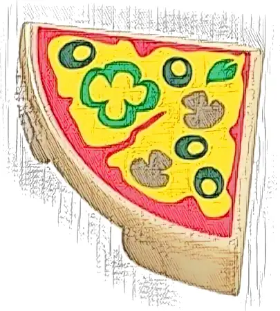 Tile, Round 1 x 1 Quarter with Pizza Slice with Green Peppers, Mushrooms, and Black Olives Pattern