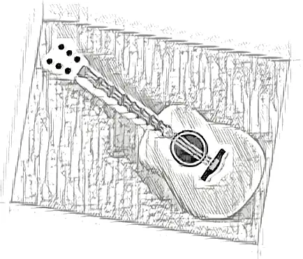 Minifigure, Utensil Musical Instrument, Guitar Acoustic with Silver Strings and Black Tuning Knobs Pattern