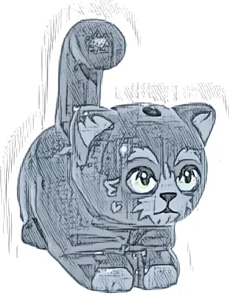 Cat, Friends Style, Large, Sitting with Light Bluish Gray Fur, Auricles and Paws, Yellowish Green Eyes and Black Nose Pattern (Bear)