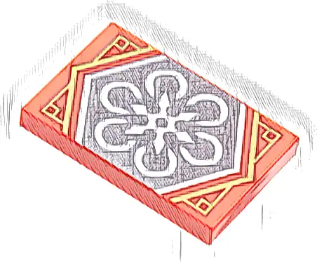 Tile 2 x 3 with White 6-Pointed Shuriken Throwing Star on Silver Background with Gold Trim Pattern (Ninjago Teamwork Banner)