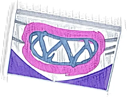 Tile 2 x 3 with Drawing of Mouth with Sharp Teeth and Dark Pink Lips on Bandana, Dark Purple Corners Pattern (Super Mario Nabbit Lower Face)