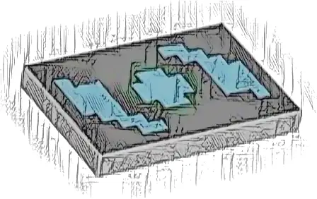 Tile 2 x 3 with Pixelated Medium Azure and Dark Green Swirl on Black Background Pattern (Minecraft Shield)