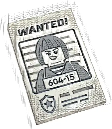 Tile 2 x 3 with Black 'WANTED!' and Dark Bluish Gray Minifigure with '604-15' Pattern
