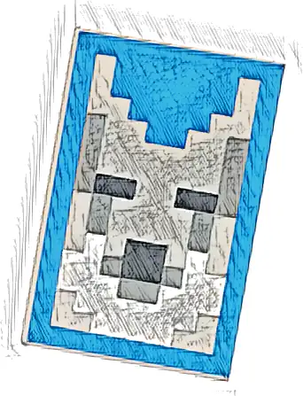 Tile 2 x 3 with Pixelated Wolf Head with Black Eyes and Nose, Dark Bluish Gray and White Fur on Blue Background Pattern (Minecraft Wolf Tamer Shield)