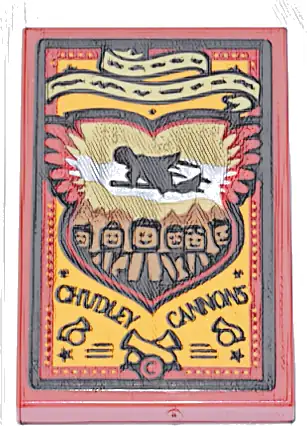 Tile 2 x 3 with Poster with Tan Banner and Black Quidditch Player, Team, and 'CHUDLEY CANNONS' Pattern (Sticker) - Set 76437
