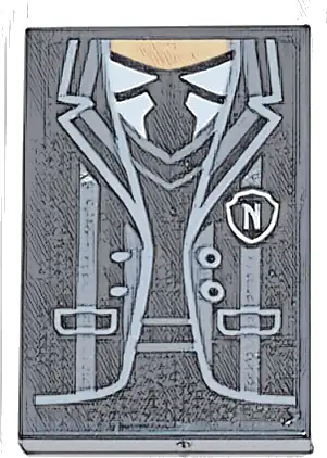 Tile 2 x 3 with Suit Jacket with Dark Bluish Gray Stripes, Light Bluish Gray Trim, White Badge Letter N and Medium Tan Neck Pattern (Sticker) - Set 76780