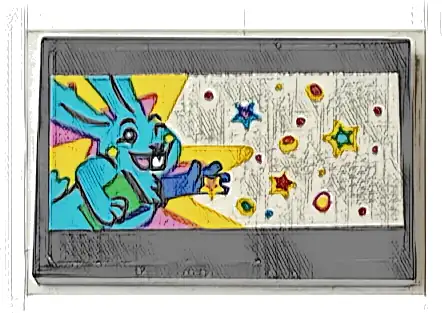 Tile 2 x 3 with Medium Azure Bunchu Bunny, Stars and Dots on White Background Pattern (Sticker) - Set 71461