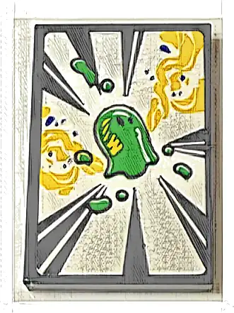 Tile 2 x 3 with Bright Green Z-Blob with Yellow Swirls and White Stripes Pattern (Sticker) - Set 71461