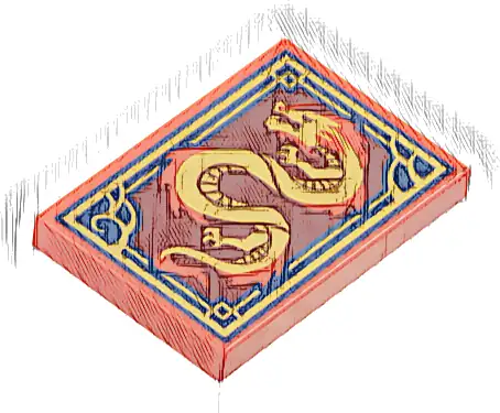Tile 2 x 3 with Dragon on Dark Red Background with Ornate Dark Blue and Gold Border Pattern