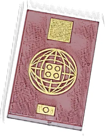 Tile 2 x 3 with Passport Cover with Gold Square, Sphere with Lines and 2 x 2 Studs, and Biometric Symbol Pattern