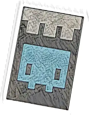 Tile 2 x 3 with Pixelated Silver Banner and Metallic Light Blue Minecraft Creature Pattern