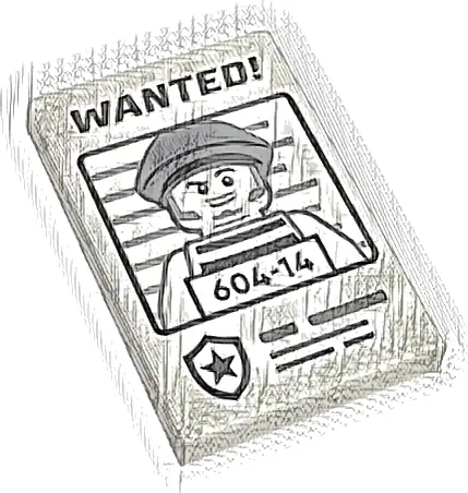 Tile 2 x 3 with Black 'WANTED!' and Dark Bluish Gray Minifigure with '604-14' Pattern