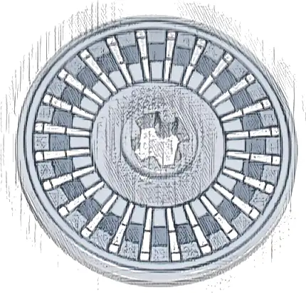 Technic, Disk 3 x 3 with Black and Dark Bluish Gray Circles with Silver Spokes Pattern