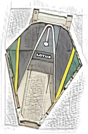 Windscreen 6 x 4 x 1 Hexagonal with Bar Handle with 'LOTUS', Silver and Yellow Lines, Black and Dark Green Panels Pattern
