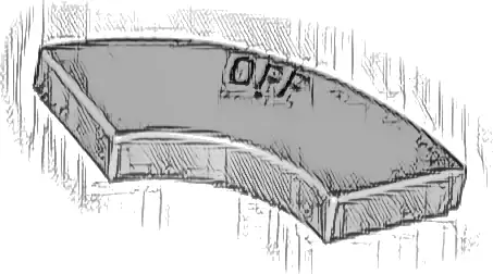 Tile, Round Corner 2 x 2 Macaroni with Black 'OFF' Pattern