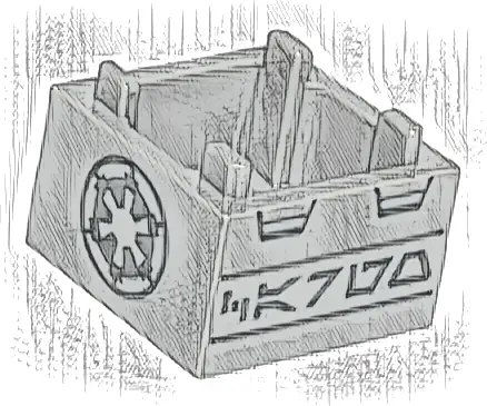 Container, Box 2 x 2 x 1 - Top Opening with Raised Inner Bottom with Dark Bluish Gray SW Imperial Logo and Aurebesh Characters 'CARGO' Pattern