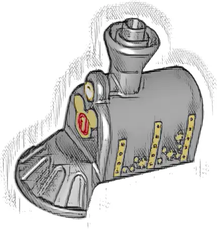 Duplo, Train Steam Engine Front with Cow Catcher with White Headlight and Gold Number 1 on Mouse Head Pattern