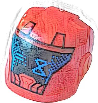 Minifigure, Headgear Helmet Armor Plates and Ear Protectors with Black Faceplate, Blue Hourglass and Pixels Pattern