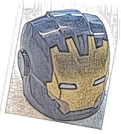 Minifigure, Headgear Helmet Armor Plates and Ear Protectors with Gold Faceplate with White Eye Slits and Medium Nougat Trim Pattern