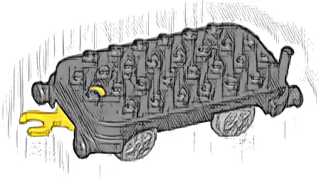 Duplo, Train Base 4 x 8 with Rounded Corners, Light Bluish Gray Train Wheels and Yellow Movable Hook