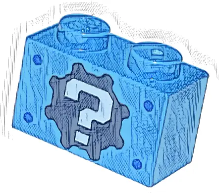 Brick 1 x 2 with White Question Mark on Black Gear Pattern