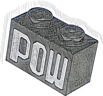 Brick 1 x 2 with White 'POW' Pattern