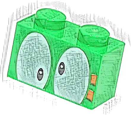 Brick 1 x 2 with Black Eyes on White Background and 2 Orange Rectangles Pattern (Super Mario Lemmy Upper Face)