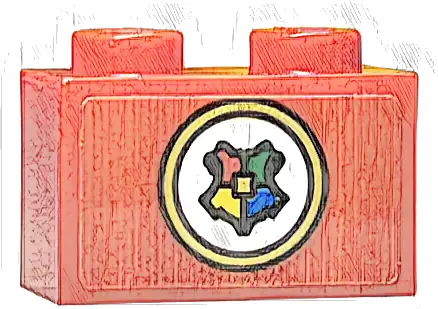 Brick 1 x 2 with Hogwarts Symbol / Shield on White Circle with Gold Border Pattern (Sticker) - Set 76423