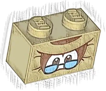 Brick 1 x 2 with Reddish Brown and White Eyes, Black Glasses with Bright Light Blue Lenses, Pronounced Brow Pattern (Super Mario Cranky Kong Upper Face)